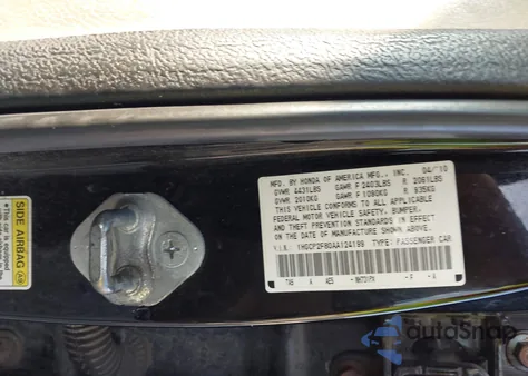 2010 Honda Accord 2.4 Ex-L z USA, uszkodzony, nr VIN 1HGCP2F80AA124199